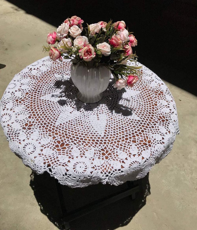 Damanni White Cotton Handmade Crochet Lace Tablecloth Doilies,Round,31 Inch - Image 4